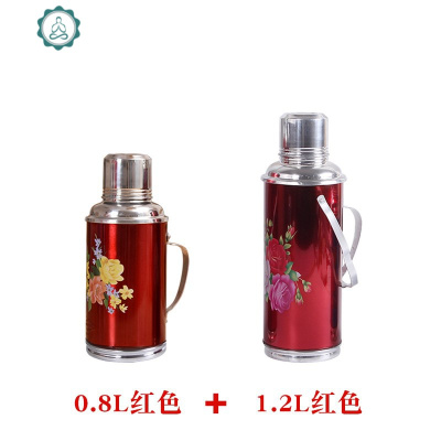 热水瓶怀旧开水瓶复古暖水壶老式玻璃内胆保温瓶家用小暖壶0.8封后0.8红+1.2红色二件套
