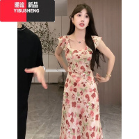 YIBUSHENG浪漫小飞袖碎花连衣裙女季法式复古气质设计感高腰初恋精致裙子
