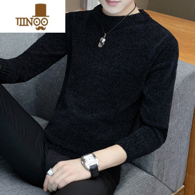 YANXU新款毛衣男圆领潮流藏青线衣男装套头打底黑色男士长袖针织衫