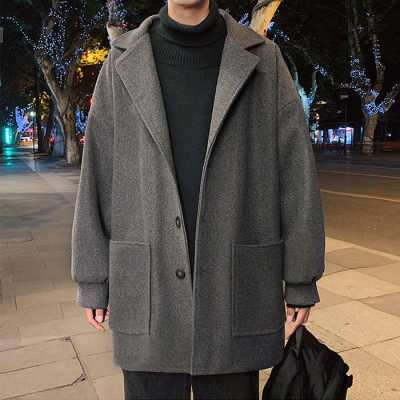 HongZun加绒厚西装领毛呢大衣风衣冬季装中长款男加肥加大码潮胖宽松外套风衣