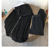 卫衣女春秋薄款新款拉链连帽衫两件套宽松运动休闲套装束脚裤