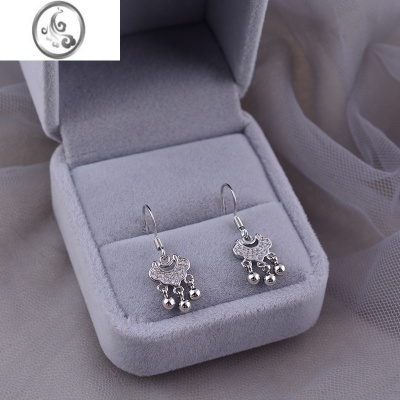 JiMi925银银耳钩平安锁耳环女小众设计耳钉高级轻奢耳坠名族风耳饰ins