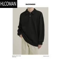 HLCOMANDAZO 纯色百搭款翻领卫衣男宽松休闲衫内里加薄绒T恤
