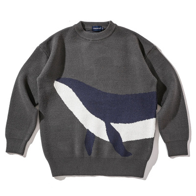 YUANSU嘿马七作日系秋冬季毛衣男拼接撞色休闲圆领针织衫潮落肩宽松上衣毛衣