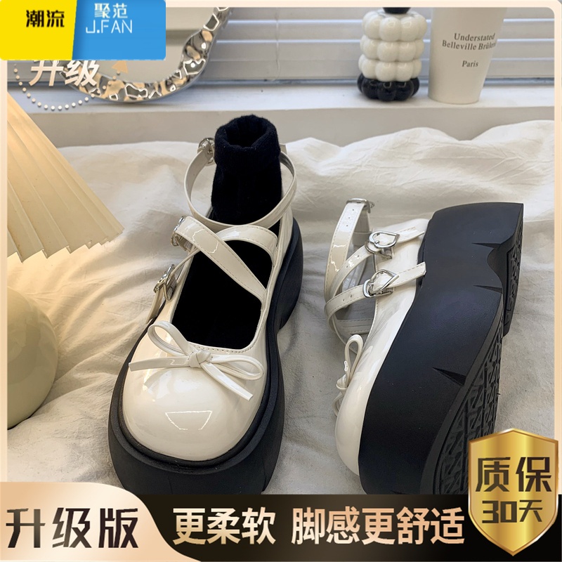 聚范日系jk蝴蝶结矮子乐厚底小皮鞋女2024夏季新款百搭松糕小个子单鞋