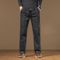 秋冬新款高端牛仔裤男士宽松直筒中年百搭阔腿弹力休闲裤子男