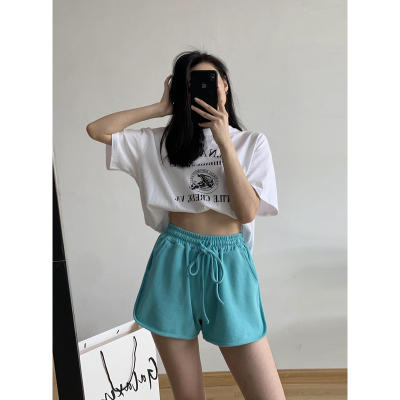精品特卖-显瘦运动短裤女夏外穿纯色阔腿宽松大码休闲热裤高腰跑步居家睡裤OLOEY