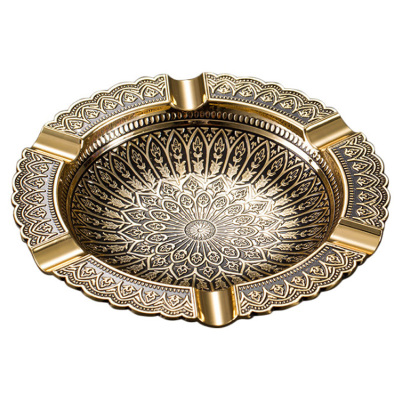 ZORRO佐罗铜古典圆盘唐草花纹六卡位雪茄烟灰缸烟具创意 商务摆设男士装饰送礼品
