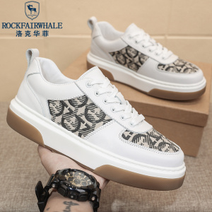 Rock Fairwhale洛克华菲 新品板鞋男夏季透气白鞋低帮男鞋潮流休闲鞋印花手绘小白鞋真皮