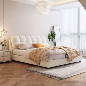 欧梵森 床 意式轻奢双人床科技布美式软床1.5米主卧床家用储物床1.8米北欧软包床欧式大床现代简约实木大小户型婚床