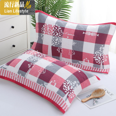 棉枕巾一对装棉吸汗纱布枕头巾单人学生简约成人欧式情侣枕巾 三维工匠