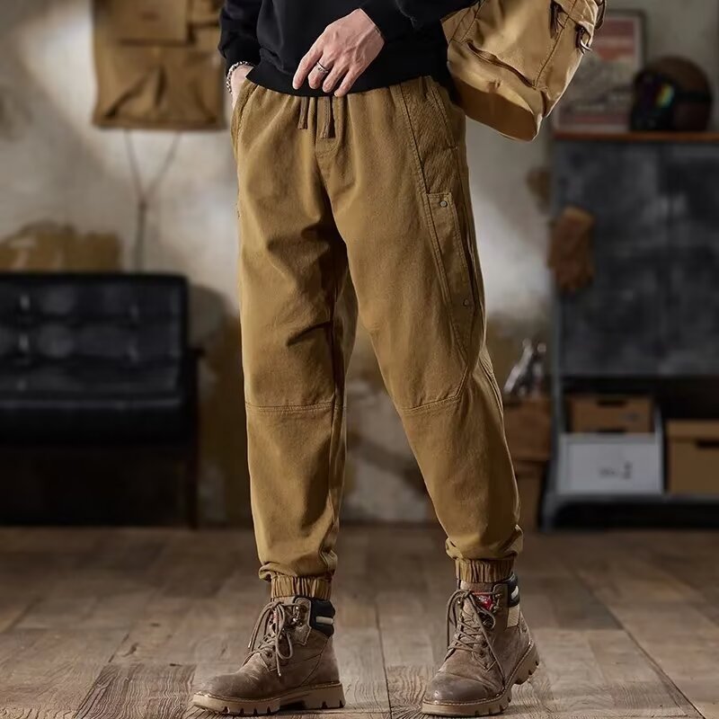 美式重磅工装裤子男士春季宽松拼接束脚裤复古潮流休闲裤