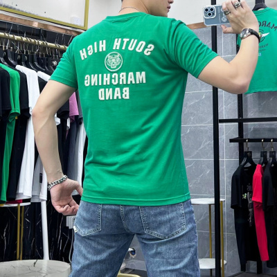 欧洲站丝光棉短袖T恤男士夏季圆领刺绣虎头字母圆领半袖上衣