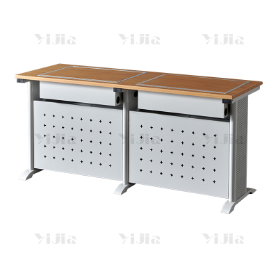 翌嘉 隐藏式翻转电脑桌培训桌房多媒体学习桌办公桌A款双人位1600*600*750mm