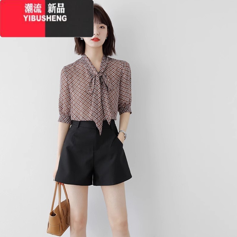 YIBUSHENG高腰西装短裤女季2024年新款梨形身材显瘦阔腿大码休闲a字热裤