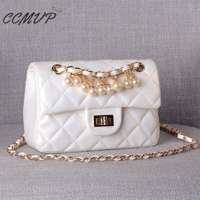 CCMVP品牌自营质量保证-CCMVP休闲品牌斜挎女时尚珍珠白色链条女百搭软皮菱格单肩小方小白色默认颜色