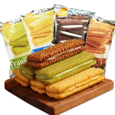 法丽兹夹心曲奇饼干95gX4袋装网红抹茶+黑巧+柠檬+酸奶夹心巧克力饼干组合休闲零食