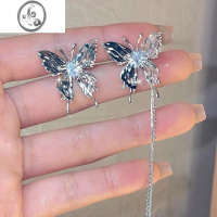 JiMi蝴蝶流苏耳钉小众设计耳饰甜酷长款精灵耳耳环无耳洞女耳夹式无痛