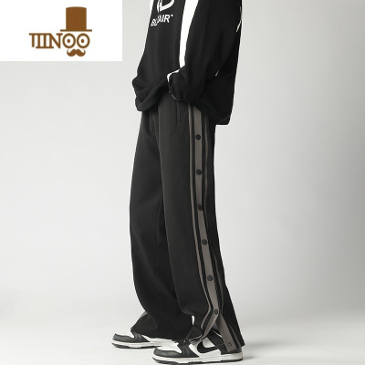 YANXU夏季美式vibe排扣裤男篮球运动直筒宽松高街阔腿裤拖地休闲长裤