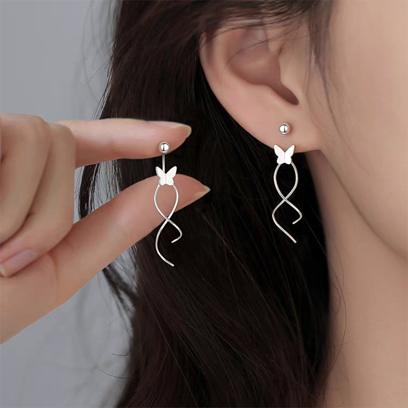 s925银针蝴蝶耳钉女轻奢2025年新款高级感流苏耳坠小众冷淡风耳饰送女朋友老婆情人节七夕生日礼物