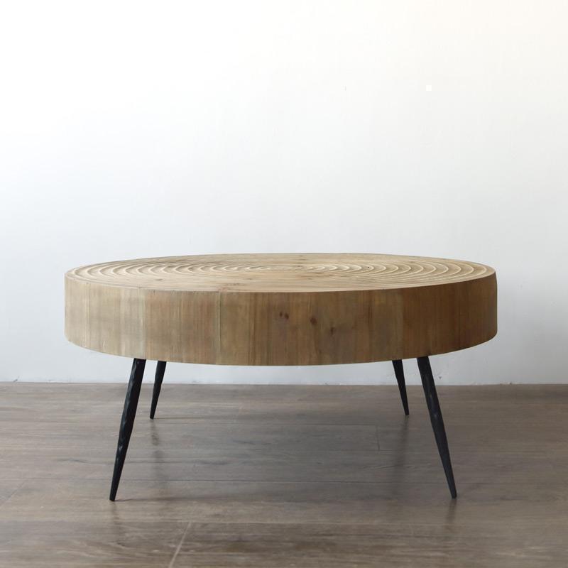 森美人做旧木质年轮设计 简约风客厅茶几 铁艺沙发边几