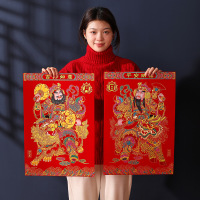 门神贴大门防盗门2025年绒布自粘门贴秦叔宝张飞关羽新年春节门画3759A