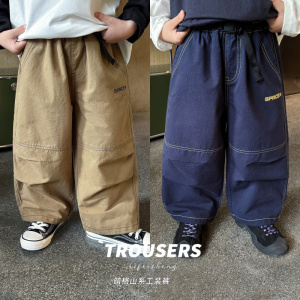 童酷男童秋款洋气中小童腰带山系裤子暗格字母印花儿童工装裤