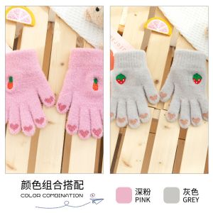儿童手套冬季保暖女童可爱加绒加厚公主分指五指小学生写字少女孩