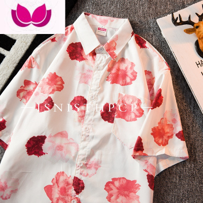 七斓美式vintage花朵衬衫男冰丝夏季薄款设计感小众复古情侣花衬衣潮P