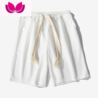 七斓日系简约通勤纯色抽绳运动短裤男士潮牌街头宽松五分裤华夫格卫裤