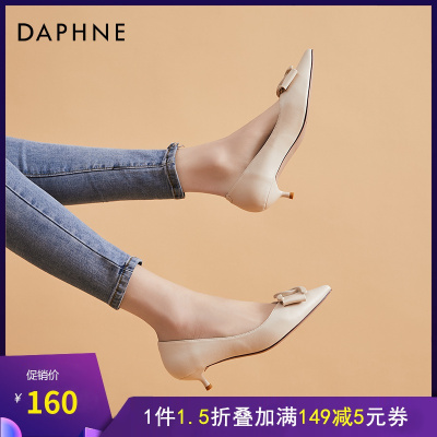 达芙妮法式浅口单鞋2021新款红色高跟鞋女设计感小众细跟低跟女鞋