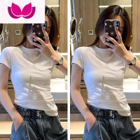 七斓白色t恤女短袖修身内搭小众漂亮洋气小衫体恤短款白衣上衣打底衫