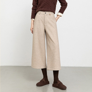 年冬季新款复合休闲阔腿八分裤女加厚绵羊毛宽松裤子