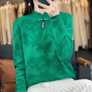 立体提花镂空盘扣中式短袖上衣女春夏新款复古气质旗袍针织衫