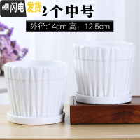 三维工匠欧式花盆陶瓷大号清白色仓带托盘家用室内阳台简约多肉绿萝植批发 (两个中号)55349白 中等花盆容器