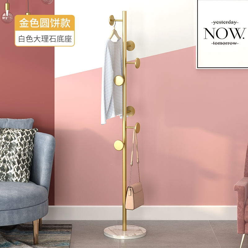 晋舰 大理石铁艺衣帽架落地简易衣服卧室家用置物收纳简约现代挂衣架子 白色大理石+金色圆饼