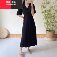 YIBUSHENG棉绸碎花短袖裙波西米亚沙滩裙连衣裙人棉海边渡假裙绵绸裙子女