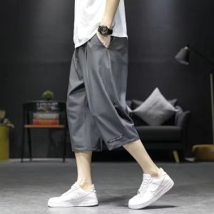 七分裤男士夏季新款时尚潮流印花直筒宽松垂感少年冰丝裤