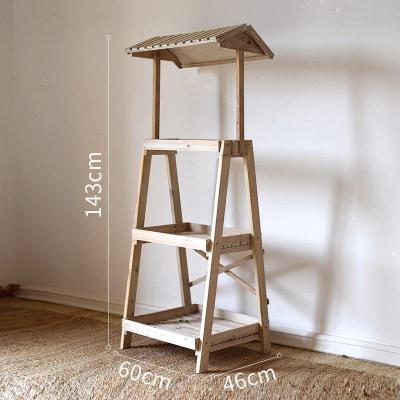 美帮汇大型实木花架置物架装饰陈列展架多功能复古杂货花园阳台 实木展示架(三层+屋檐)