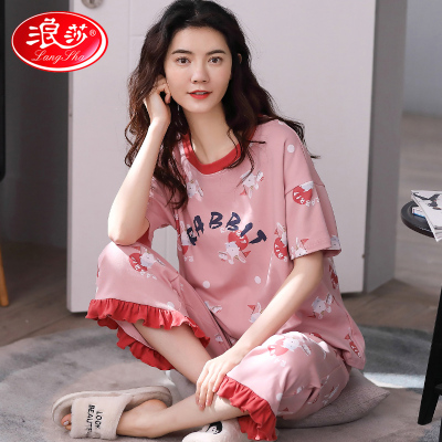 浪莎睡衣女夏季纯棉ins时尚可爱短袖短裤学生休闲夏天薄款家居服