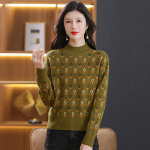 2024春秋新款山羊绒衫女针织衫打底衫毛衣圆领羊毛衫女修身短款毛衣女长袖简约绣花修身半高领毛针织衫女多款