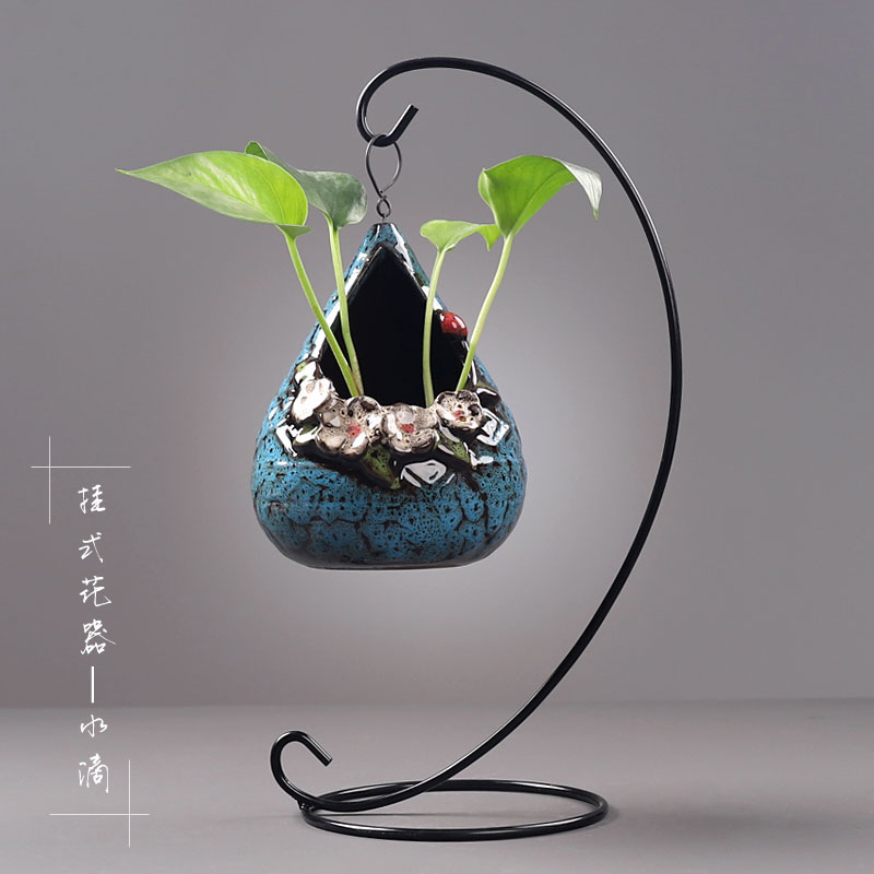 创意悬挂绿萝水培花瓶容器水养植物花盆鲜花插花陶瓷桌面装饰摆件 三维工匠 挂式花器-初禅 中等