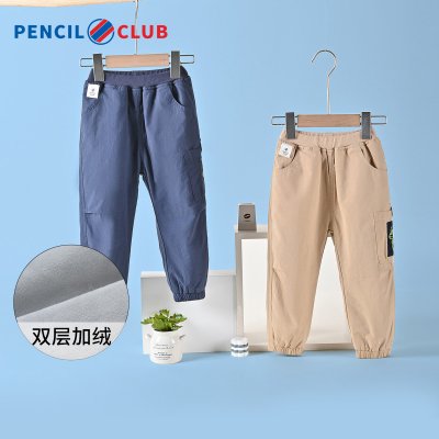[1件3.5折]铅笔俱乐部童装秋冬男童长裤儿童双层加绒保暖工装休闲裤