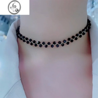 JiMi日韩时尚黑水晶气质项链女轻奢高级感法式时尚小众抽拉锁骨链颈链