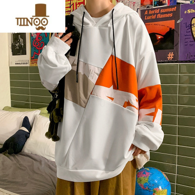 YANXU美式hiphop潮牌卫衣男胖子加肥大码oversize高街连帽撞色外套