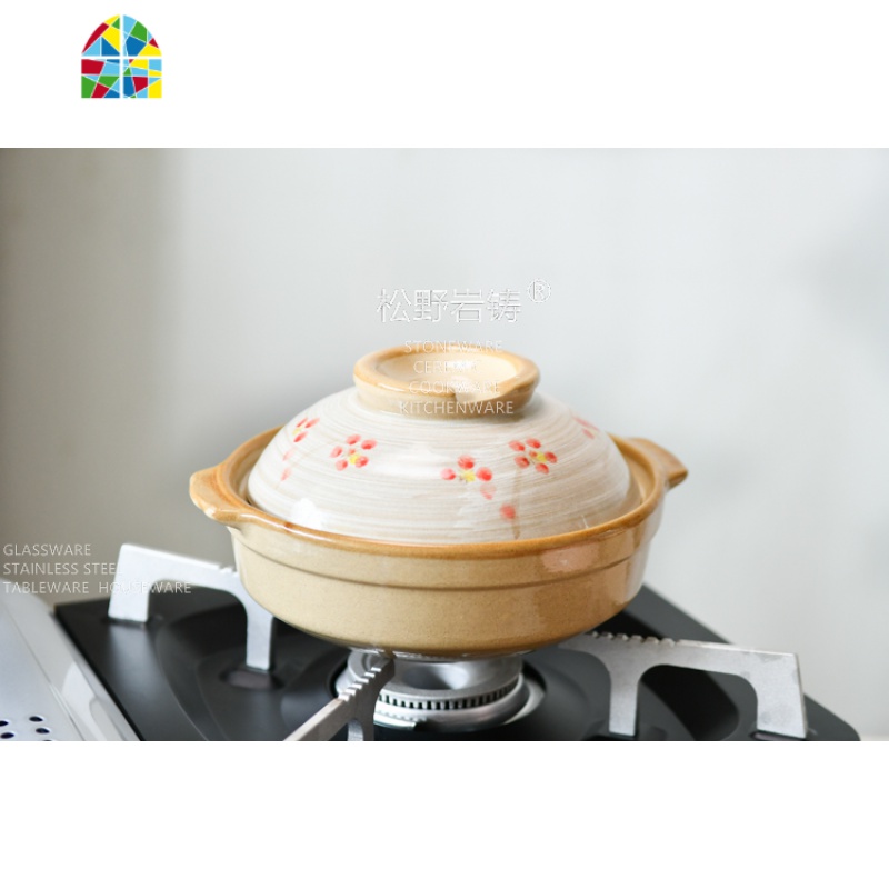 日食记一人食复古小土锅手绘陶土砂锅煲仔饭煮粥煲汤锅明火 FENGHOU 17cm蓝樱花