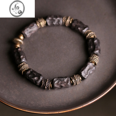 JiMi原创复古手工肌理中国风黑檀木手链女个性民族风饰品手串男