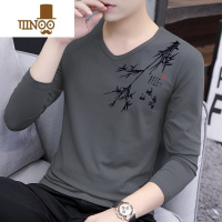 YANXU男士长袖v领t恤薄款青年上衣服修身大码休闲打底衫体恤