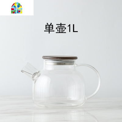 日式黑胡桃木玻璃壶杯子可高温凉开水壶套装家用大容量冷水壶茶壶 FENGHOU 1.8L壶+6杯+八角托盘