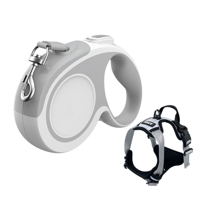 狗狗牵引绳米妮伸缩中小型犬泰迪柯基博美牵引绳背心式遛狗绳宠物用品胸背带套装皓月白_XS-迷你犬5~10斤